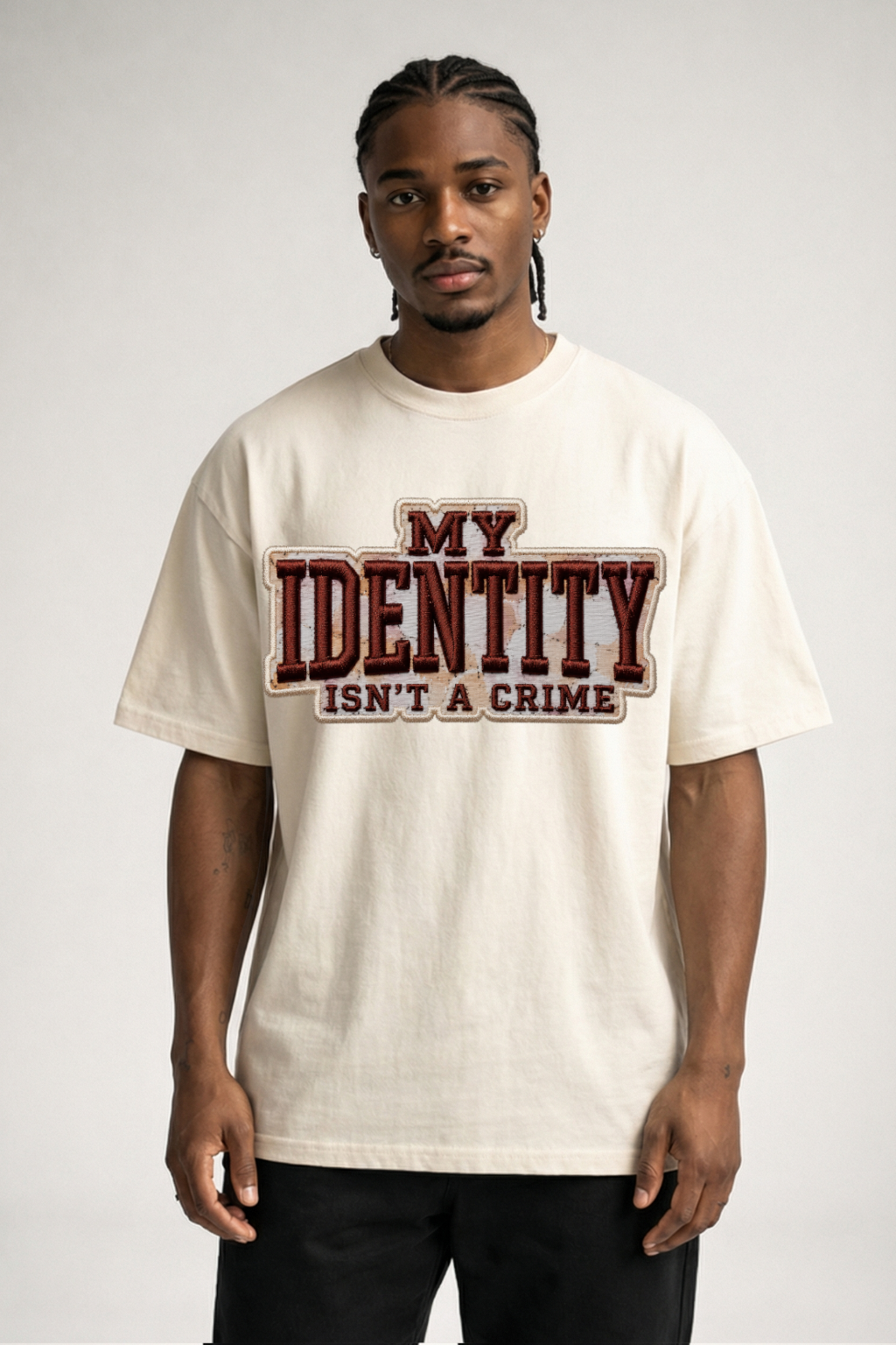MY IDENTITY ISN'T A CRIME - OVERSIZED SHIRT (DTF DRUCK)