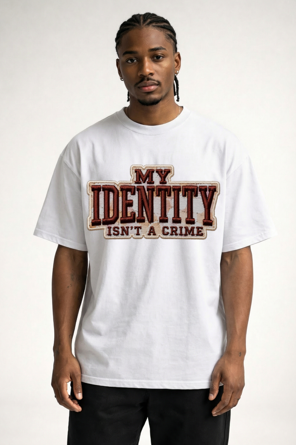 MY IDENTITY ISN'T A CRIME - OVERSIZED SHIRT (DTF DRUCK)