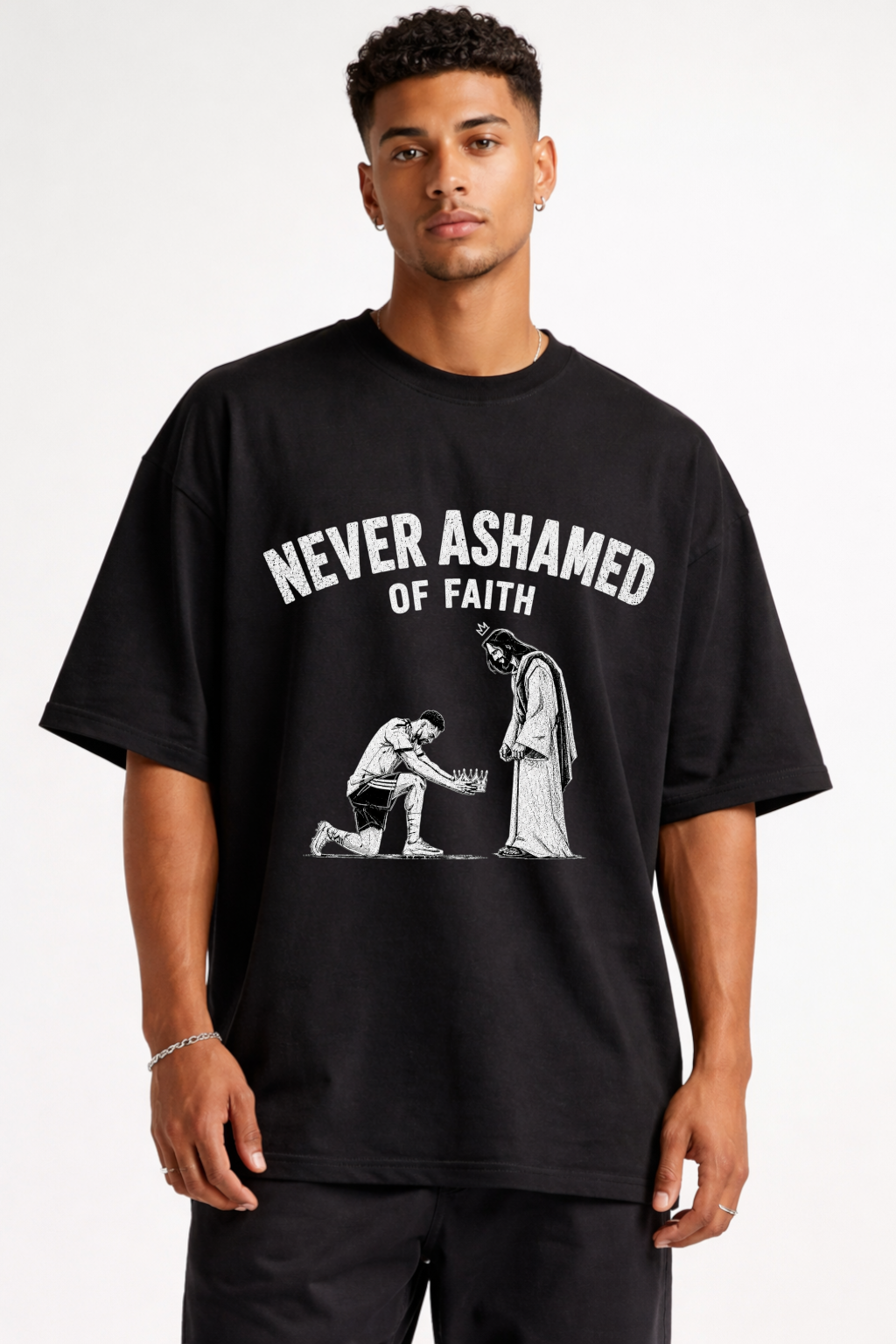 NEVER ASHAMED OF FAITH - OVERSIZED SHIRT