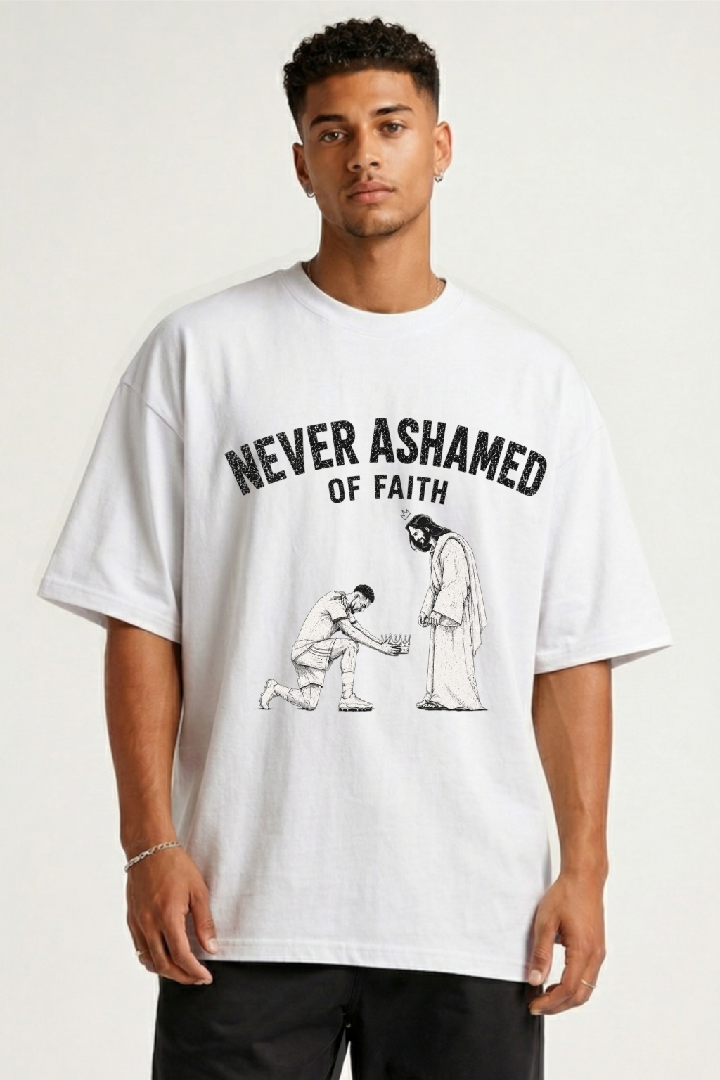 NEVER ASHAMED OF FAITH - OVERSIZED SHIRT